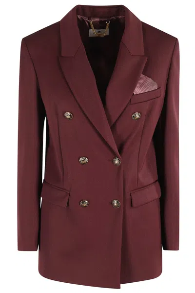 Elisabetta Franchi Structured Double-breasted Blazer With Peaked Lapel In Burgundy