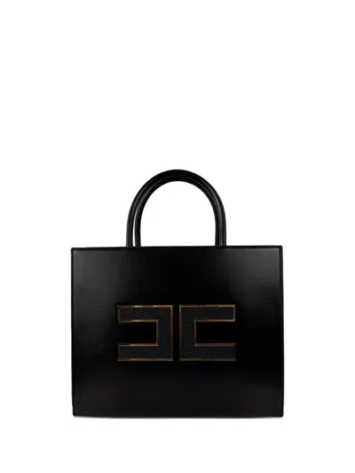 Elisabetta Franchi Structured Handbag With Prominent Logo Detail In Black