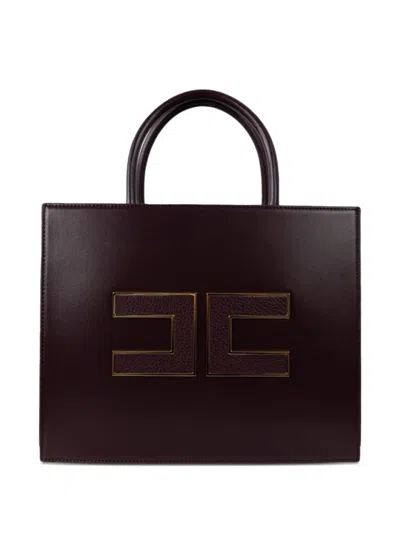 Elisabetta Franchi Structured Handbag With Prominent Logo Embellishment In Black