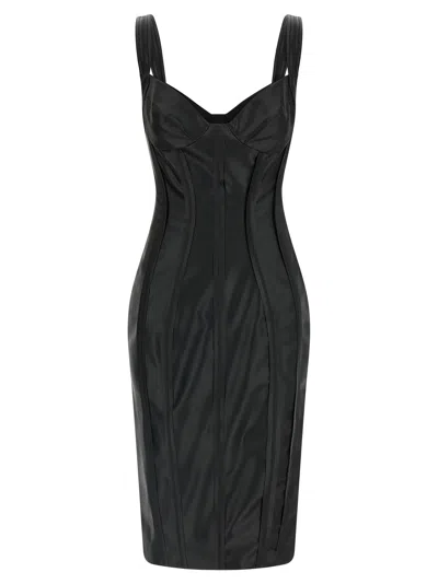 Elisabetta Franchi Structured Nappa Effect Midi Dress With Bustier Construction In Black