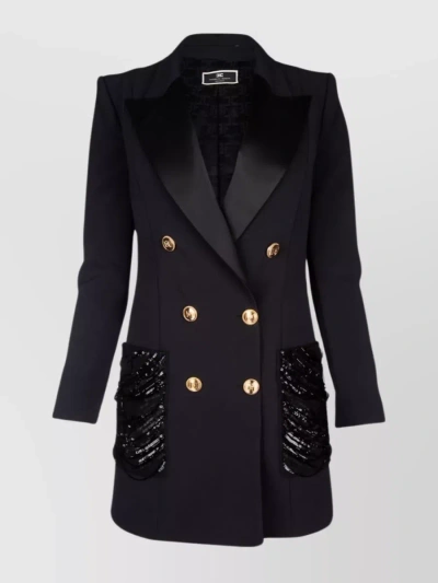 Elisabetta Franchi Structured Sequin Jacket With Gold Buttons In Black