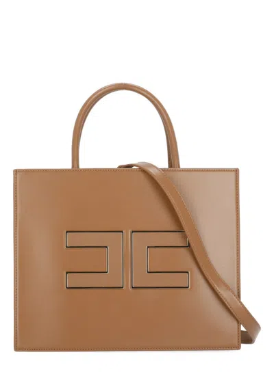 Elisabetta Franchi Structured Shoulder Bag In Brown