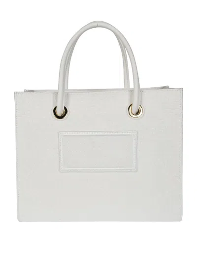 Elisabetta Franchi Structured White Raffia Tote Bag With Gold-tone Accents