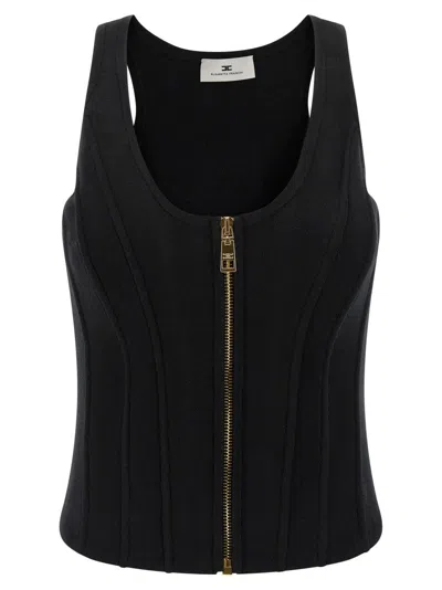 Elisabetta Franchi Structured Wool Blend Bustier Top In Black