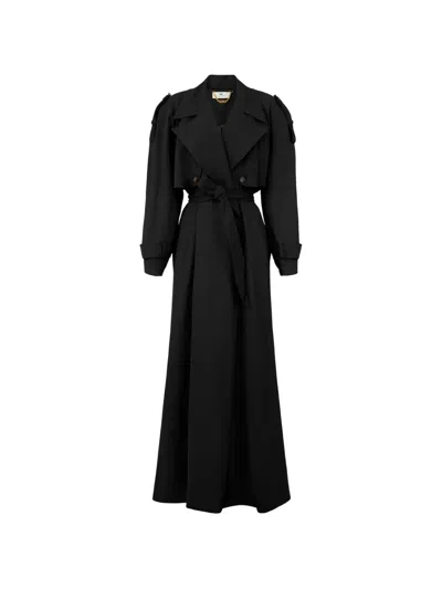 Elisabetta Franchi Structured-shoulder Belted Trench Coat In Black