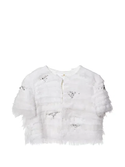 Pre-owned Elisabetta Franchi Studded Frill Jacket In White