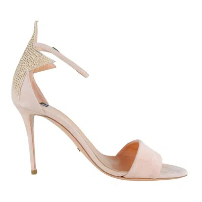 Elisabetta Franchi Studded Star Suede Heeled Sandals In Pink