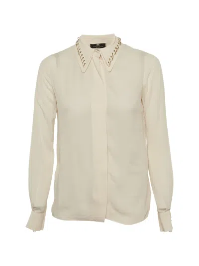 Pre-owned Elisabetta Franchi Studded-collar Long-sleeve Shirt In Neutral