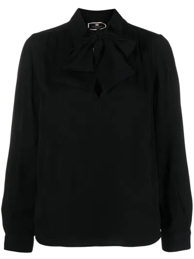 Elisabetta Franchi Logo-embroidered Scarf-neck Blouse In Black