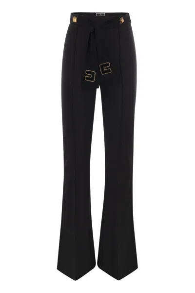 Elisabetta Franchi Stylish Black Flair Trousers With Geometric Gold Buttons