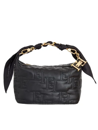 Elisabetta Franchi Stylish Black Hobo Handbag With Gold Logo Accent For Women