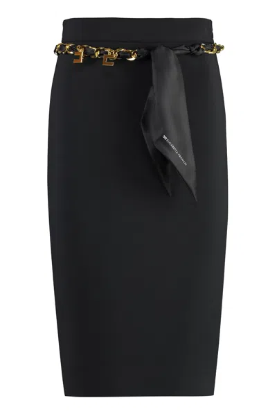 Elisabetta Franchi Stylish Black Pencil Skirt With Removable Belt And Back Slit Hem For Women