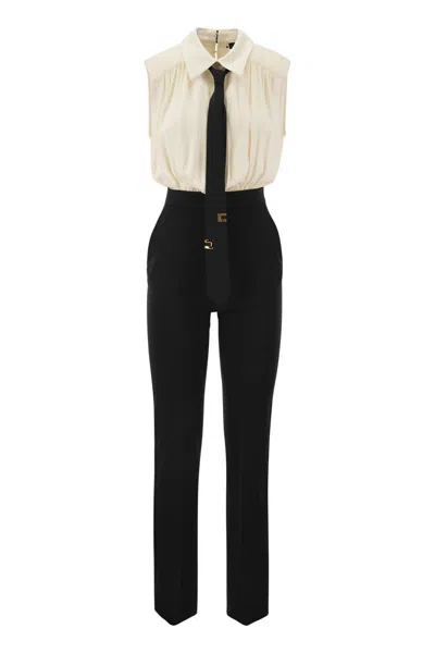 Elisabetta Franchi Crepe And Viscose Combination Suit With Tie In Black