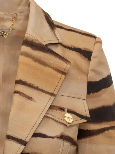 Elisabetta Franchi Stylish Reversible Abstract Fantasy Blazer In Cammello