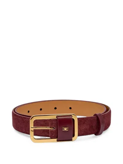 Elisabetta Franchi Suede-finish Logo-plaque Belt In Red