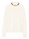 Elisabetta Franchi Ribbed High Neck Tricot Sweater In White