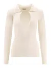 Elisabetta Franchi White Ribbed Sweater With Openwork Details In Neutral