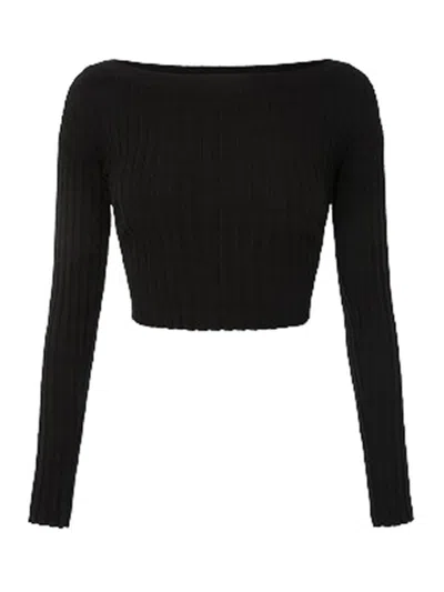 Elisabetta Franchi Cropped Sweater In Ribbed Viscose In Negro