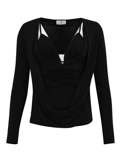 Elisabetta Franchi Crepe Jersey Sweater With Jewel Logo In Black