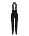 Elisabetta Franchi Black Jumpsuit With Embroidered Bodice And Halterneck In Tech Fabric Stretch Woman In Black