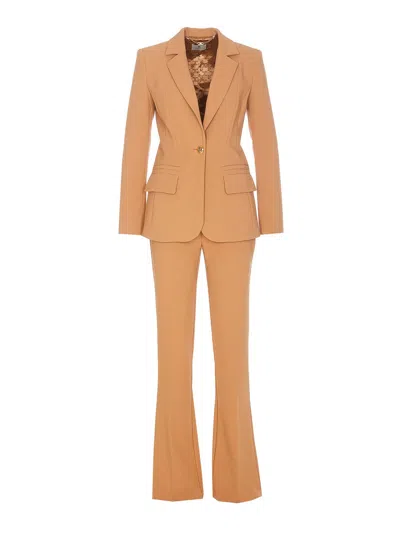 Elisabetta Franchi Single-breasted Crepe Suit In Orange