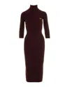 Elisabetta Franchi Midi Dress With High Neck And Side Slit Detail In Brown