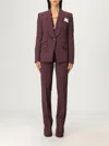 Elisabetta Franchi Coffee Suit With Flare Pants And V Neck In Brown