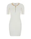 Elisabetta Franchi Ivory Diamond Knit Mini Dress With Jewel Detail In White
