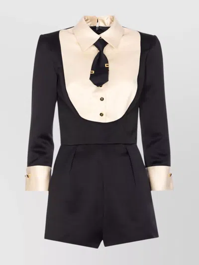 ELISABETTA FRANCHI SUIT WITH CONTRASTING COLLAR AND LONG SLEEVES