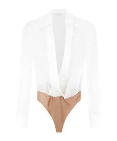 Elisabetta Franchi Surplice-neck Long-sleeved Bodysuit In Neutral