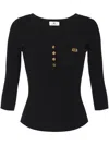Elisabetta Franchi Micro Ribbed Sweater With Pocket In Black