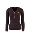 Elisabetta Franchi Burgundy Ribbed Sweater With Pocket In Brown