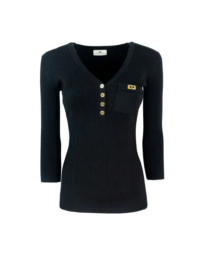 Elisabetta Franchi Black Ribbed Knit Sweater