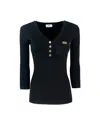 Elisabetta Franchi Fitted Black Ribbed Top In Black