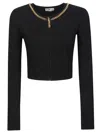 Elisabetta Franchi Cardigan In Maglia A Rombi Con Dettaglio Gioiello Nero In Black