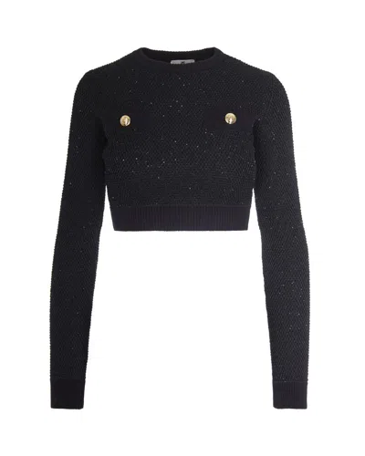 Elisabetta Franchi Wool Crewneck Sweater In Black