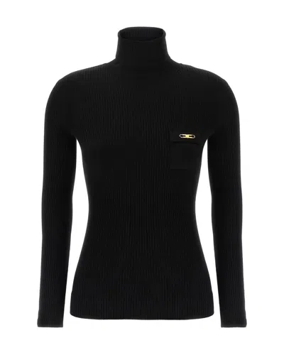 Elisabetta Franchi Maglia A Costine Con Taschino Nero In Black