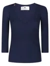 Elisabetta Franchi Ribbed V-neck Sweater In Blue