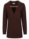 Elisabetta Franchi Knitwear Collared Design Long Sleeves Ribbed Texture V-neckline In Brown