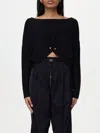 Elisabetta Franchi Crepe Jersey Fabric Top With Boat Neckline And Gold Metal Logo Detail In Black