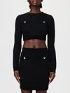 Elisabetta Franchi Textured Knit Cropped Sweater With Jewel-button Pockets In Black