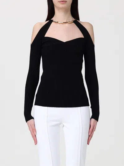 Elisabetta Franchi Chain-detail Ribbed-knit Blouse In Black