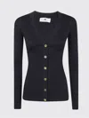 Elisabetta Franchi Ribbed Gold-button Cardigan In Blue
