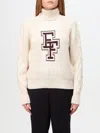 Elisabetta Franchi Chic Beige Long Neck Sweater With Burgundy Logo For Women In Butter