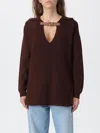 Elisabetta Franchi Sweater In Mixed Wool With A Jewel Strap In Burgundy