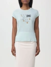 Elisabetta Franchi T-shirt Celeste Con Logo E Applicazioni In Gnawed Blue