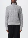 Elisabetta Franchi Cable Knit Tricot Sweater With Sequined Inserts And High Neck In Gray