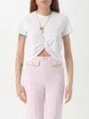 Elisabetta Franchi Fitted Cotton Knit Top With Ruched Detail In White