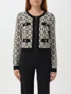 Elisabetta Franchi Cropped Cardigan Jacquard Logo In Weiss