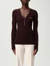 Elisabetta Franchi Burgundy Ribbed Sweater With Pocket In Brown